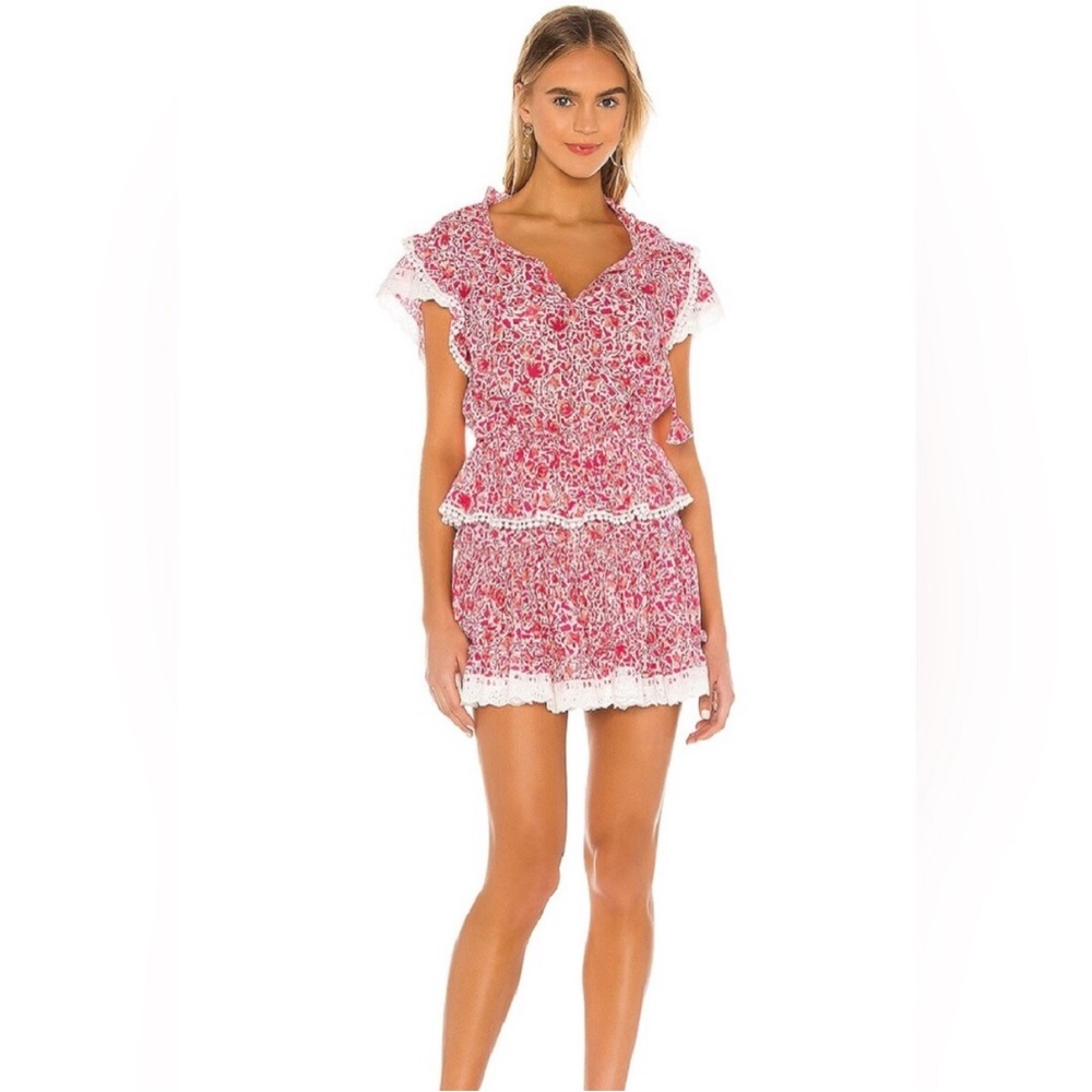 MISA Los Angeles Lilian Pink Floral Lace Trim Ruffle Mini Boho Cottagecore Dress - Picture 2 of 9